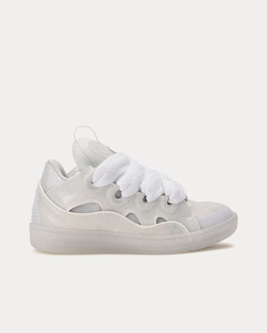 Lanvin Curb Leather with Glitter Effect White / White Low Top Sneakers