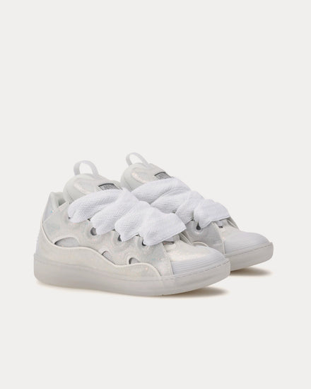 Lanvin Curb Leather with Glitter Effect White / White Low Top Sneakers - 3