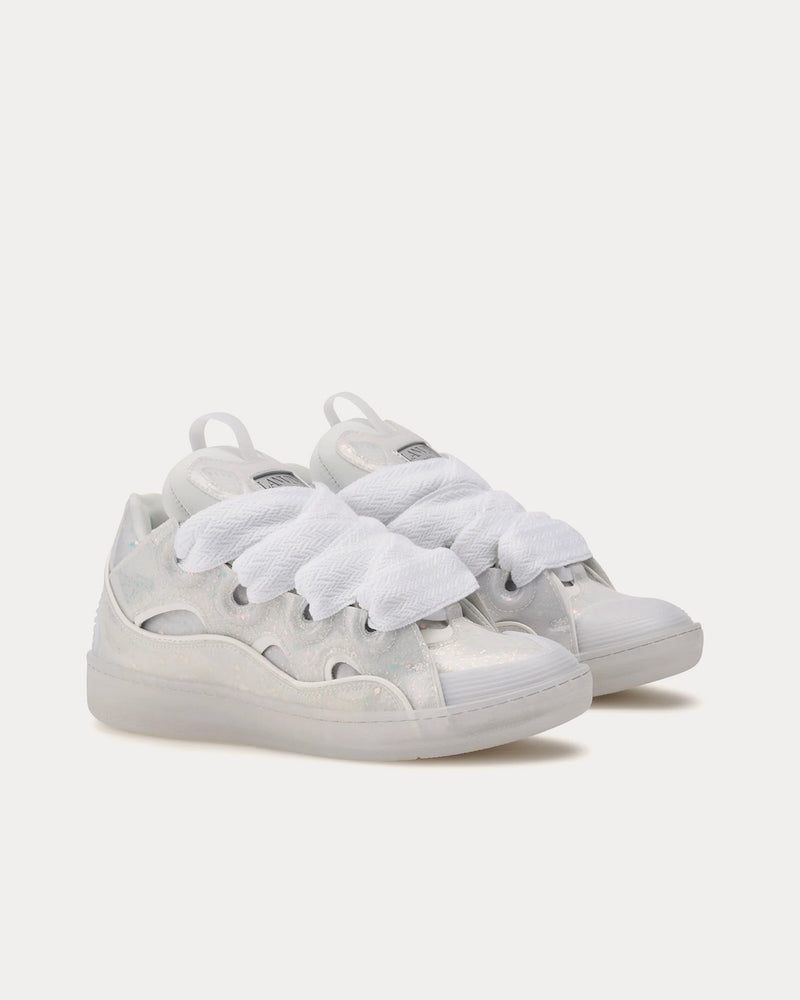 Lanvin Curb Leather with Glitter Effect White / White Low Top Sneakers - 3