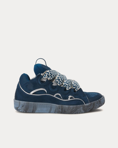 Lanvin Curb Leather with Marbled Sole Blue / Silver Low Top Sneakers