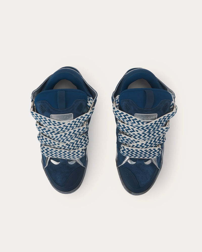 Lanvin Curb Leather with Marbled Sole Blue / Silver Low Top Sneakers - 2