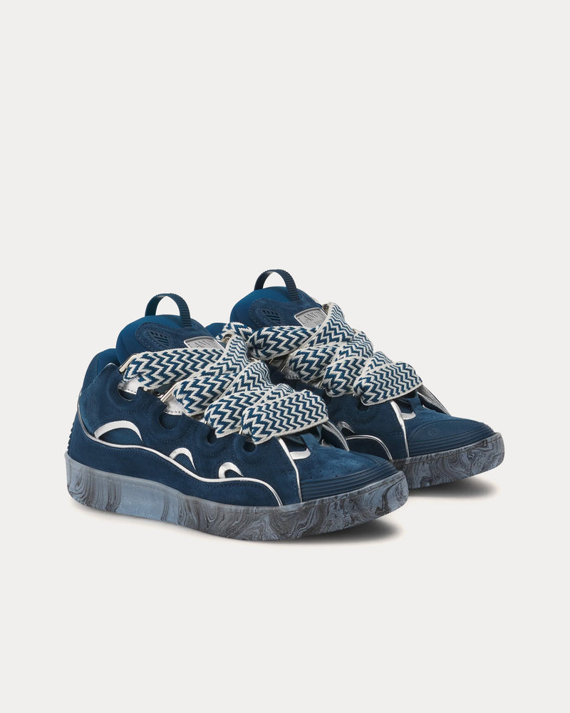 Lanvin Curb Leather with Marbled Sole Blue / Silver Low Top Sneakers - 3