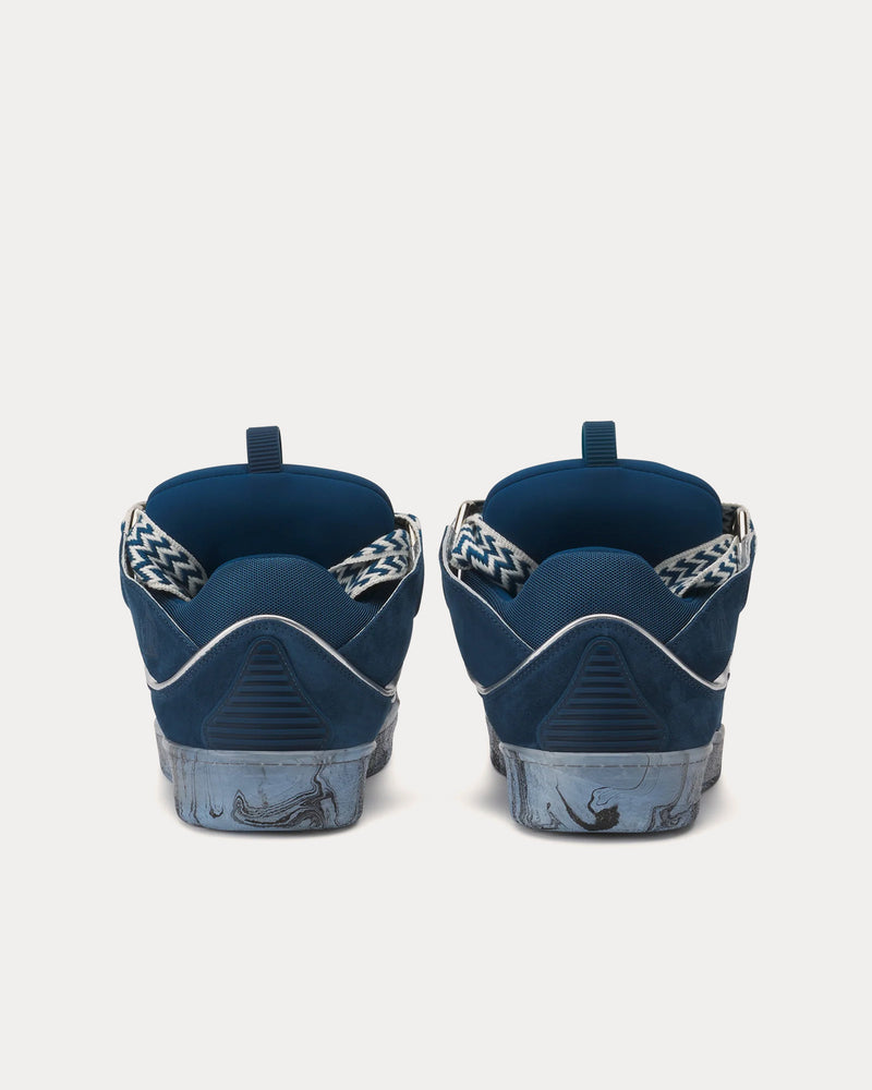 Lanvin Curb Leather with Marbled Sole Blue / Silver Low Top Sneakers - 4