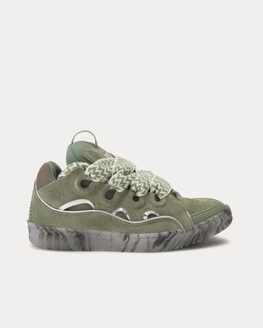 Lanvin Curb Leather with Marbled Sole Green / Silver Low Top Sneakers