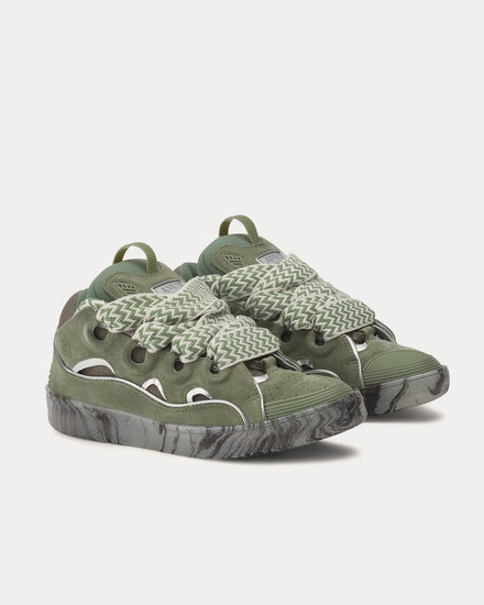 Lanvin Curb Leather with Marbled Sole Green / Silver Low Top Sneakers - 3