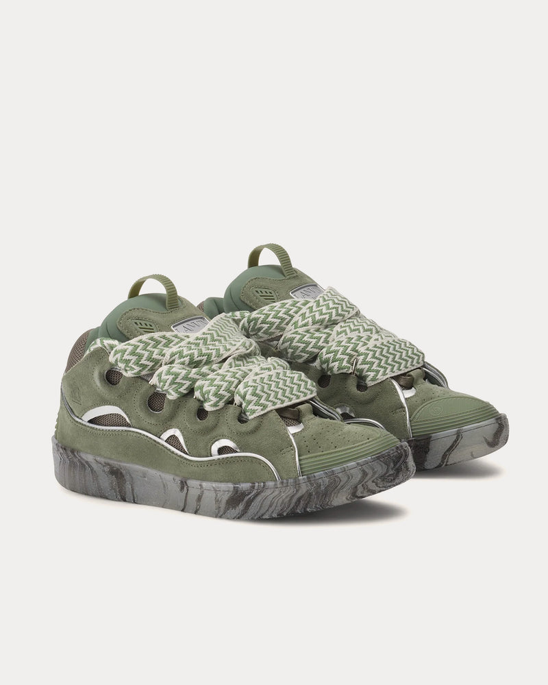Lanvin Curb Leather with Marbled Sole Green / Silver Low Top Sneakers - 3