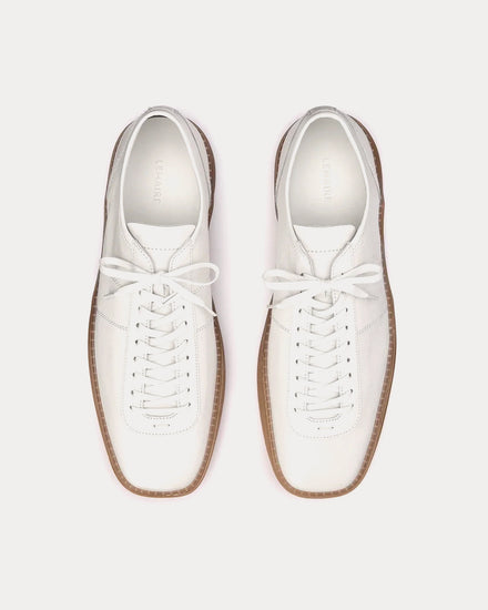 Lemaire Linoleum Laced Up Shiny Leather White Low Top Sneakers - 2