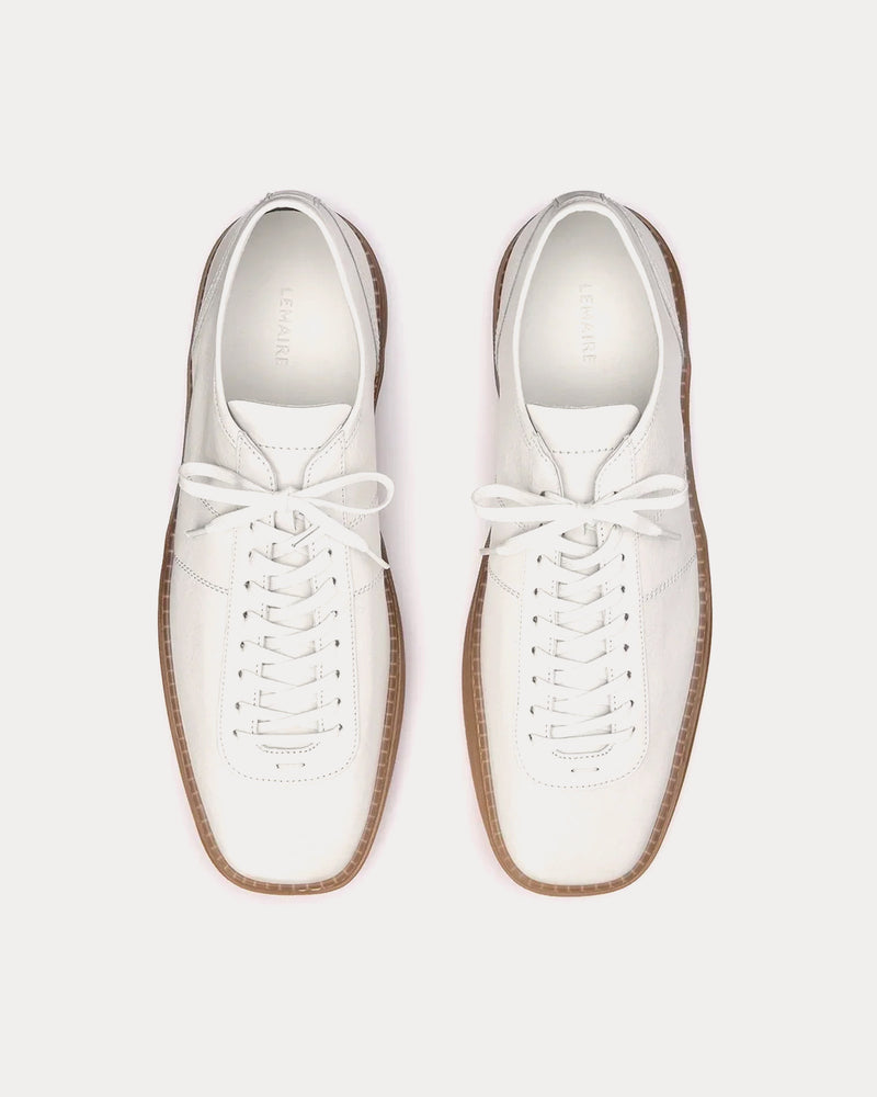 Lemaire Linoleum Laced Up Shiny Leather White Low Top Sneakers - 2