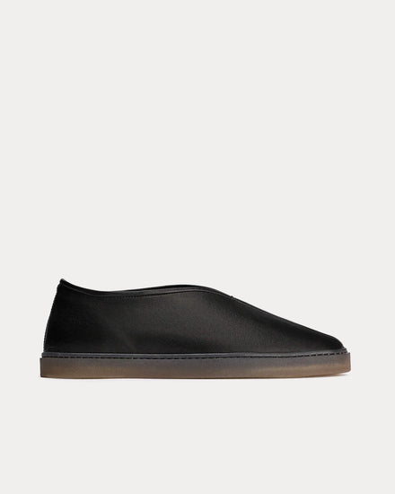 Lemaire Linoleum Piped Shiny Leather Black Slip On Sneakers - 1
