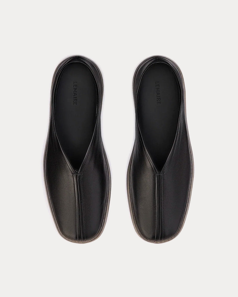 Lemaire Linoleum Piped Shiny Leather Black Slip On Sneakers - 2