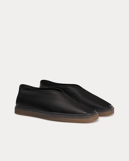 Lemaire Linoleum Piped Shiny Leather Black Slip On Sneakers - 3
