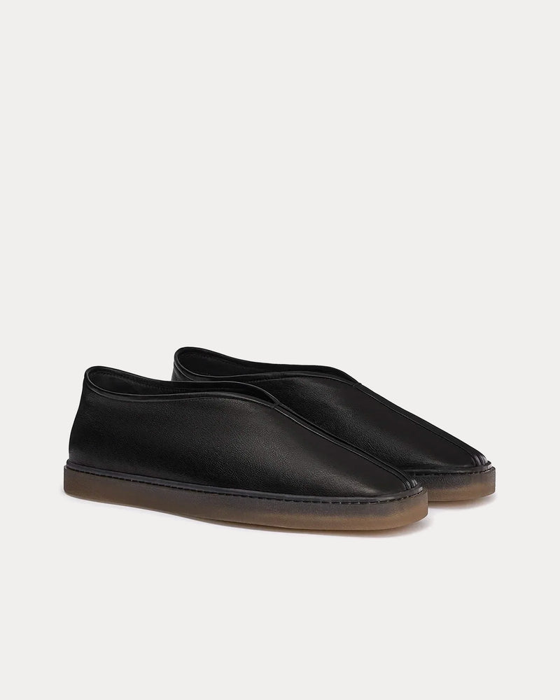 Lemaire Linoleum Piped Shiny Leather Black Slip On Sneakers - 3
