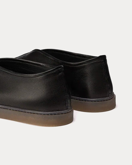 Lemaire Linoleum Piped Shiny Leather Black Slip On Sneakers - 4