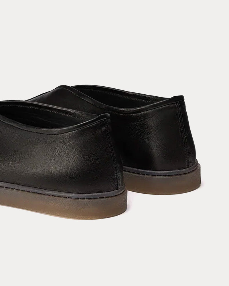 Lemaire Linoleum Piped Shiny Leather Black Slip On Sneakers - 4
