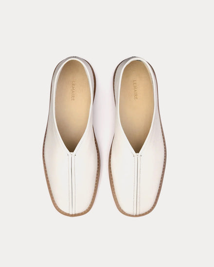 Lemaire Linoleum Piped Shiny Leather White Slip On Sneakers - 2