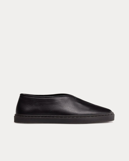 Lemaire Piped Soft Leather Black Slip On Sneakers - 1