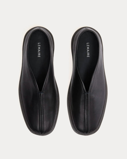 Lemaire Piped Soft Leather Black Slip On Sneakers - 2