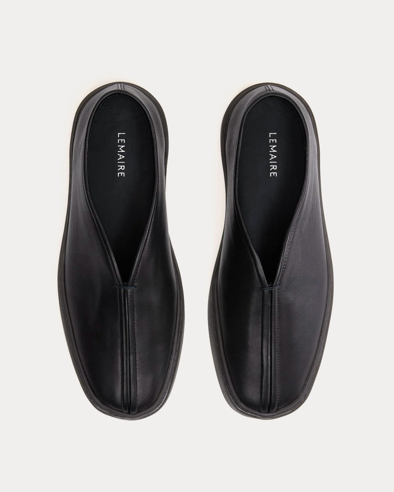 Lemaire Piped Soft Leather Black Slip On Sneakers - 2