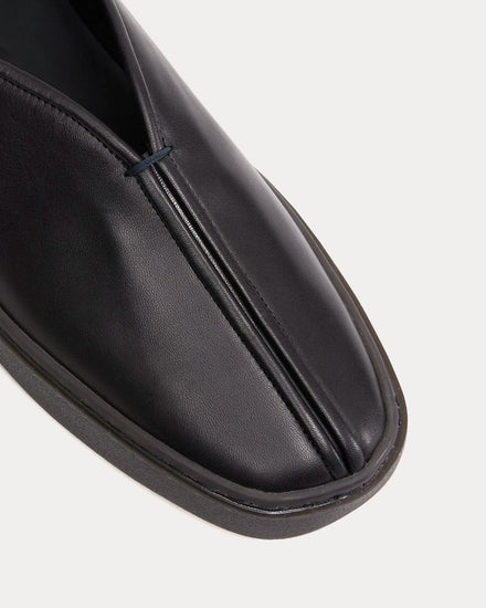 Lemaire Piped Soft Leather Black Slip On Sneakers - 3