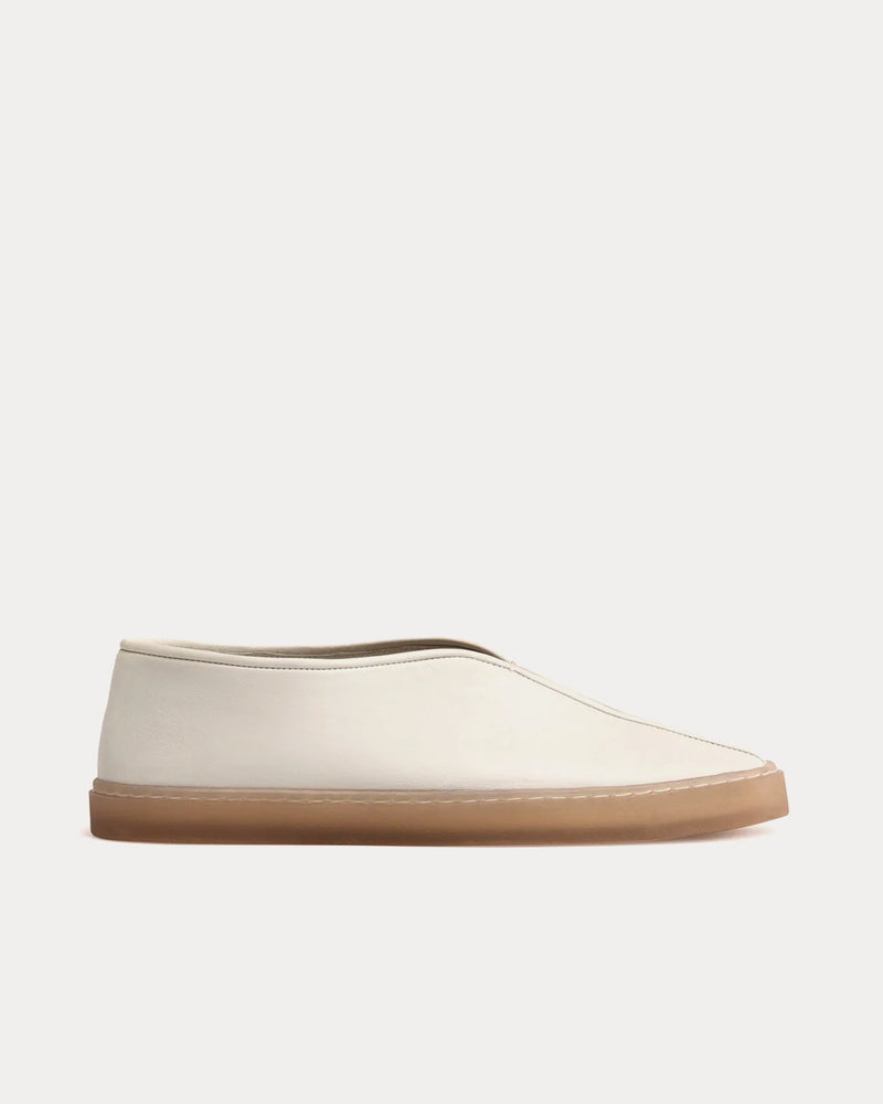 Lemaire Piped Soft Leather Clay White Slip On Sneakers - 1
