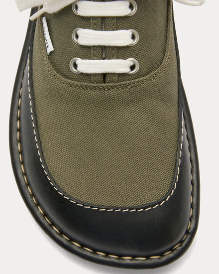 Loewe Bay Canvas & Vegetable-Tanned Calfskin Khaki Green / Black Low Top Sneakers - 3