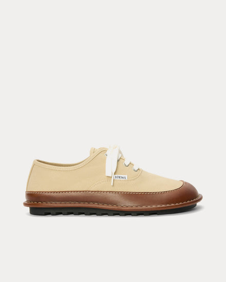Loewe Bay Canvas & Vegetable-Tanned Calfskin Beige / Brown Low Top Sneakers - 1