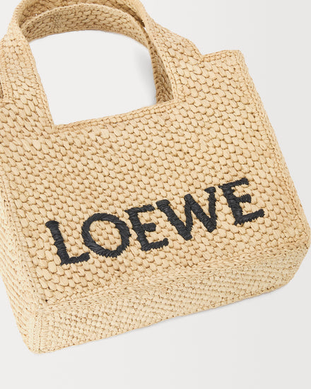 Loewe x Paula's Ibiza Mini LOEWE Font Raffia Natural Tote Bag - 3