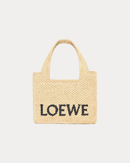 Loewe x Paula's Ibiza Mini LOEWE Font Raffia Natural Tote Bag - 1