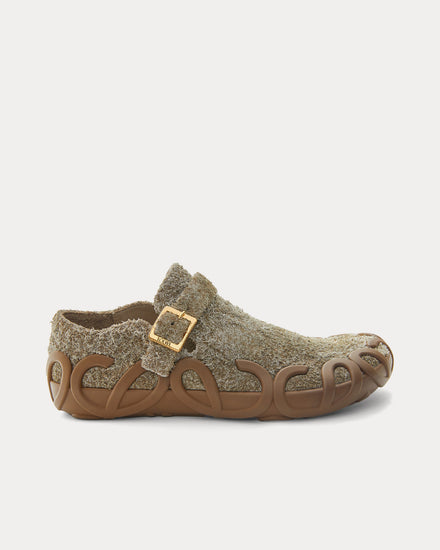 Loewe Rise Loafer Brushed Suede Khaki Green Slip Ons - 1