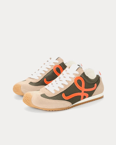Loewe x Paula's Ibiza Ballet Runner 2.0 Suede & Mesh Khaki Green / Orange / Light Khaki Low Top Sneakers - 3