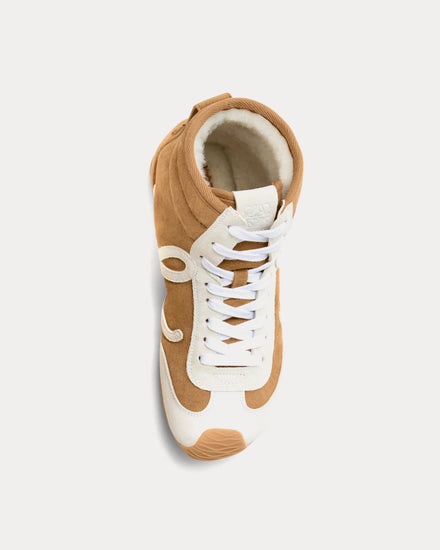 Loewe Ballet Runner 2.0 Suede & Shearling Tan / White High Top Sneakers - 2