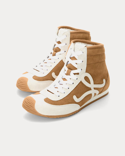 Loewe Ballet Runner 2.0 Suede & Shearling Tan / White High Top Sneakers - 3