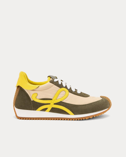 Loewe Flow Runner 2.0 Nylon & Suede Cream / Yellow / Olive Green Low Top Sneakers - 1