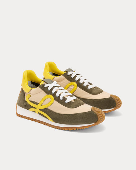Loewe Flow Runner 2.0 Nylon & Suede Cream / Yellow / Olive Green Low Top Sneakers - 2