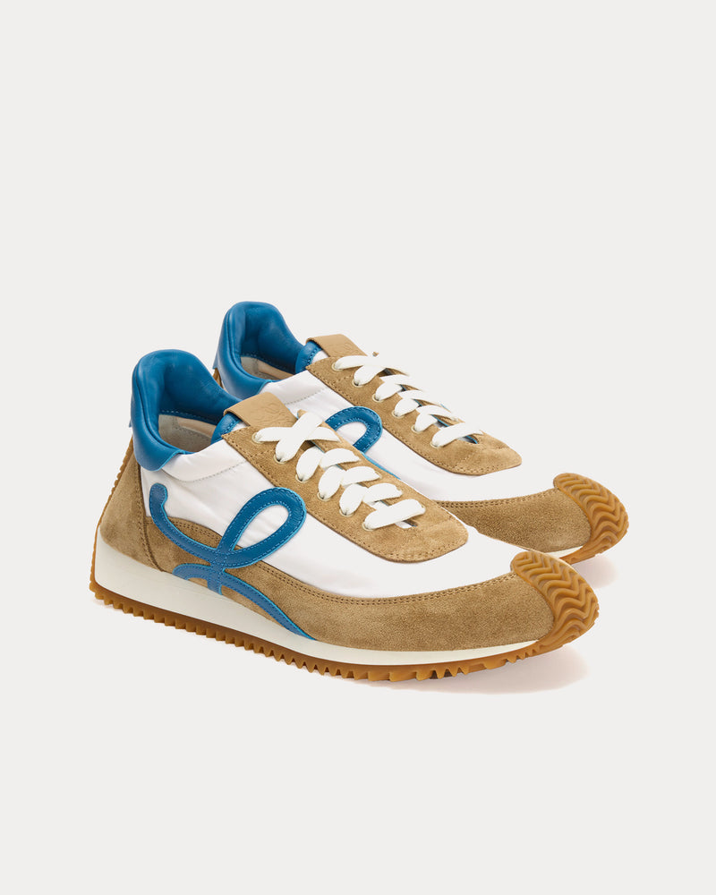Loewe Flow Runner 2.0 Nylon & Suede Sand, Blue, and White Low Top Sneakers - 2