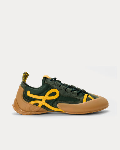 Loewe Grip Nylon & Suede Khaki Green / Yellow Low Top Sneakers