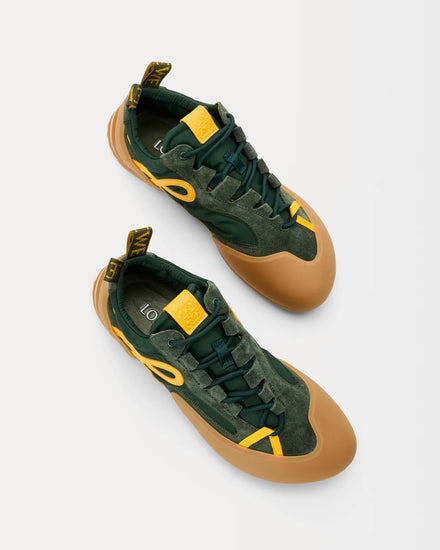 Loewe Grip Nylon & Suede Khaki Green / Yellow Low Top Sneakers - 2