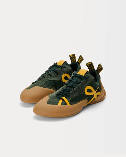 Loewe Grip Nylon & Suede Khaki Green / Yellow Low Top Sneakers - 3