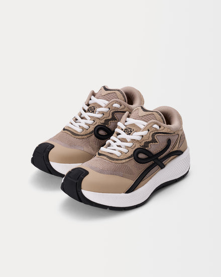 Loewe Pogo Technical Knit & Suede Beige / Black / White Low Top Sneakers - 3