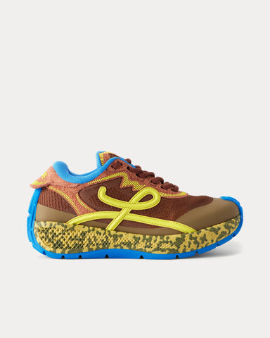 Loewe Pogo Technical Knit & Suede Brown / Green / Khaki Low Top Sneakers