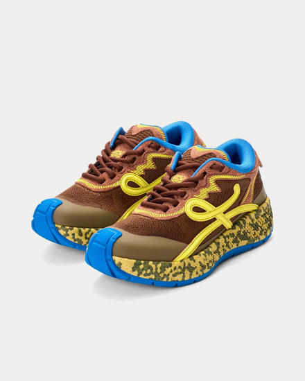 Loewe Pogo Technical Knit & Suede Brown / Green / Khaki Low Top Sneakers - 3