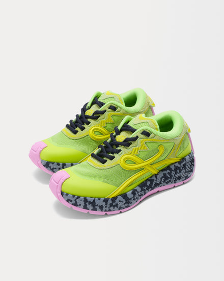 Loewe Pogo Technical Knit & Suede Green / Yellow / Black Low Top Sneakers - 3
