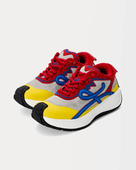 Loewe Pogo Technical Knit & Suede Red / Blue / White Low Top Sneakers - 3