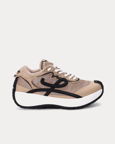 Loewe Pogo Technical Knit & Suede Beige / Black / White Low Top Sneakers