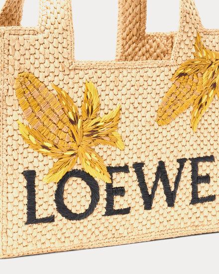 Loewe x Paula's Ibiza Small LOEWE Font Raffia 'Corn' Tote Bag - 3