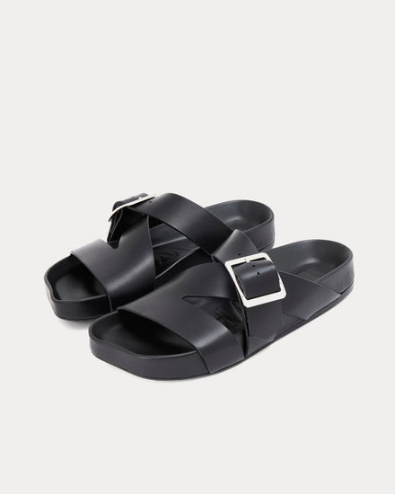 Loewe x Paula's Ibiza Ease Buckle Vegetable-Tanned Calfskin Black Slides - 2