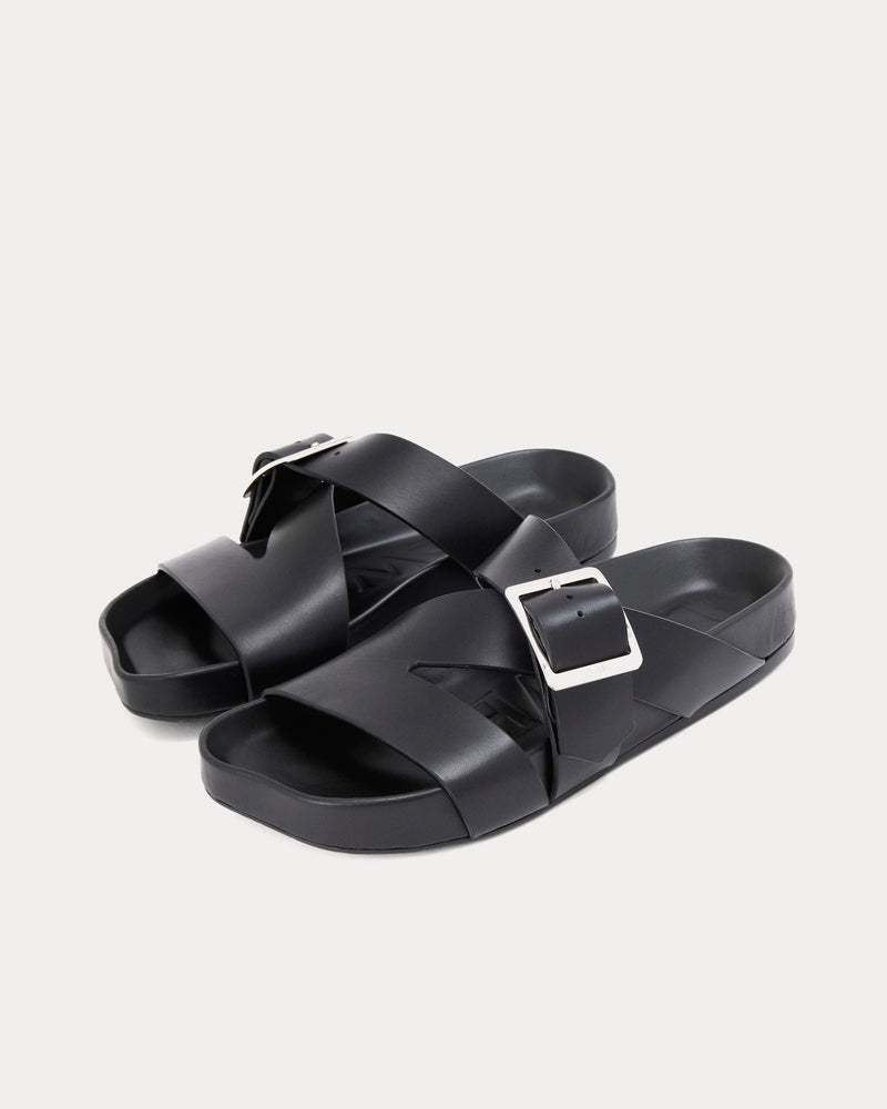 Loewe x Paula's Ibiza Ease Buckle Vegetable-Tanned Calfskin Black Slides - 2