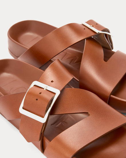 Loewe x Paula's Ibiza Ease Buckle Vegetable-Tanned Calfskin Rust Slides - 3