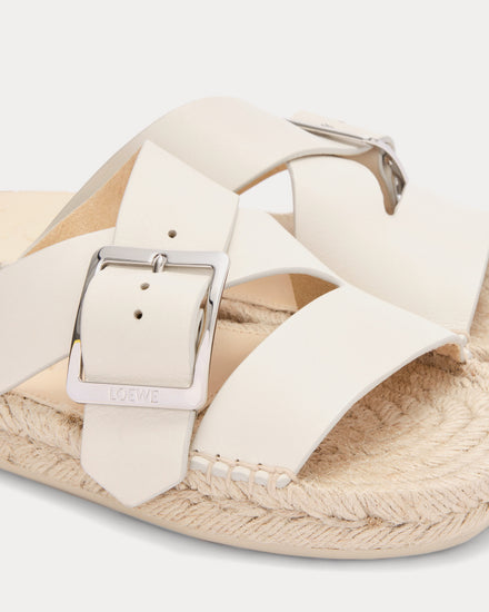 Loewe x Paula's Ibiza Petal Espadrille Soft Calfskin White Slides - 3