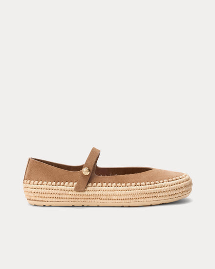 Loewe x Paula's Ibiza Rio Mary-Jane Suede & Raffia Dark Beige Sandals - 1